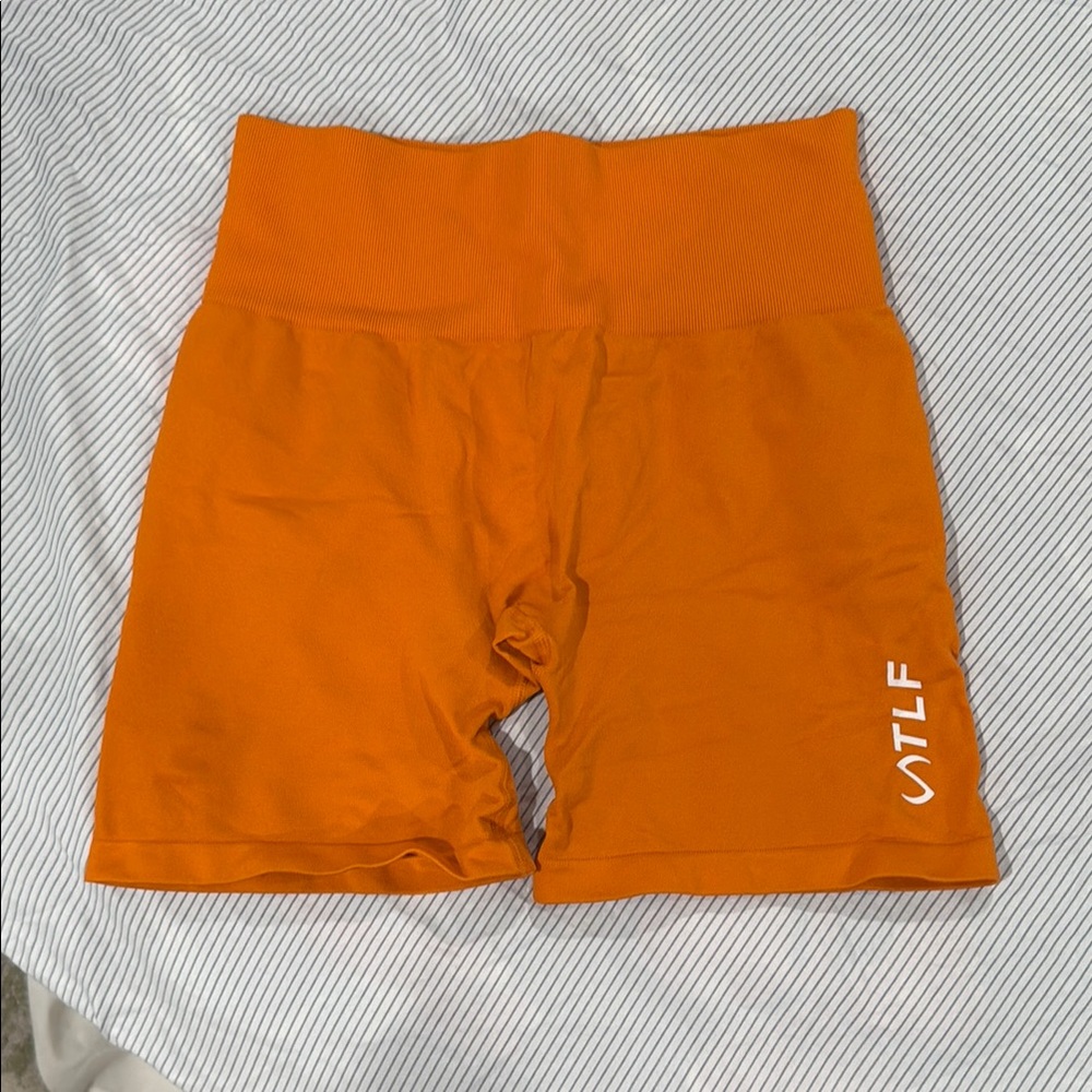 Orange Compression Bike Shorts with High Waist